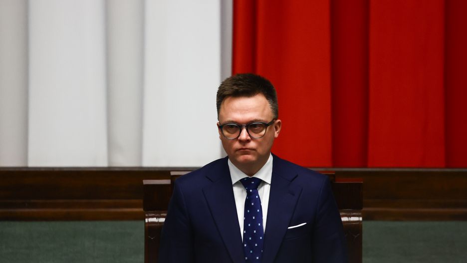 Marshal of Parliament Szymon Holownia before Donald Tusk programme speech as Prime Minister at Polish Parliament in Warsaw, Poland on December 12, 2023. (Photo by Jakub Porzycki/NurPhoto via Getty Images)