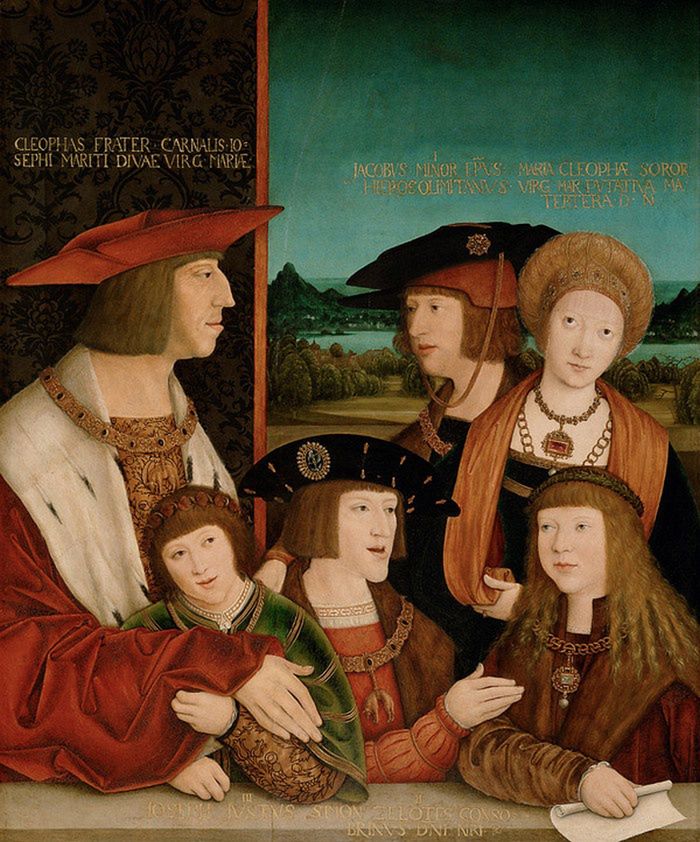 Obraz Bernharda Strigela przedstawiający cesarza Maksymiliana wraz z rodziną. Przyszły cesarz Karol V siedzi w środku