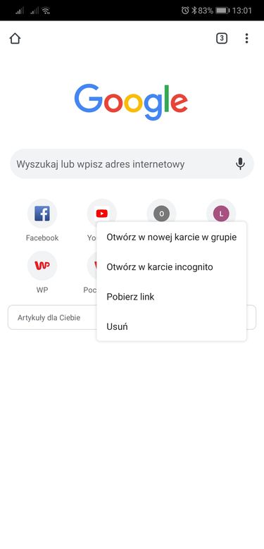 Nowa opcja w menu kontekstowym wybranego skrótu na karcie startowej.