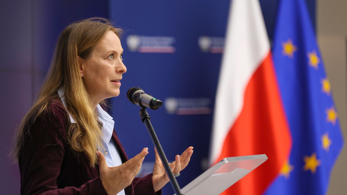 Warszawa, 11.10.2024. Minister funduszy i polityki regionalnej Katarzyna Pełczyńska-Nałęcz podczas konferencji prasowej, 11 bm. w siedzibie MFiPR w Warszawie. Temat spotkania "Raport z Krajowego Planu Odbudowy - 11 miesięcy od odblokowania". (sko) PAP/Paweł Supernak