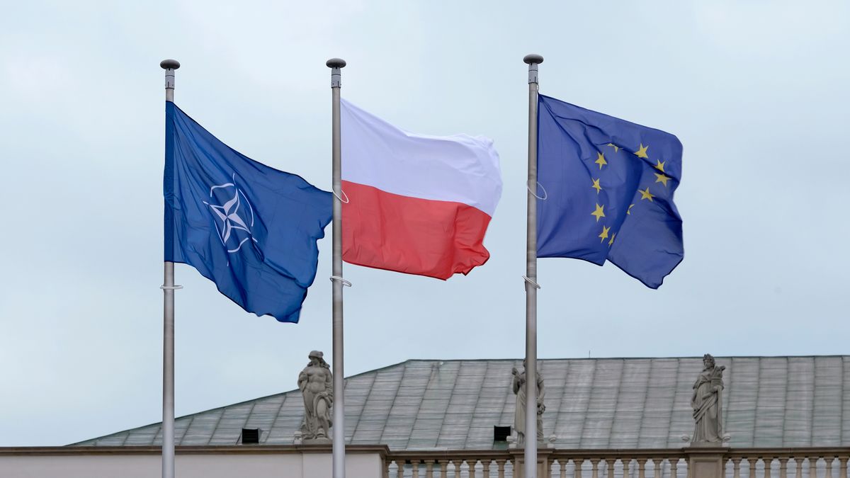 nato flag, nato, poland, polish flag, politics and government, security, strategy, warsaw, agreement, assembling, banner, banner - sign, close-up, concepts, conflict, democracy, eu, euro, european, european culture, european union, european union flag, flying, freedom, friendship, government, independence, concept, international, international relations, military, national flag