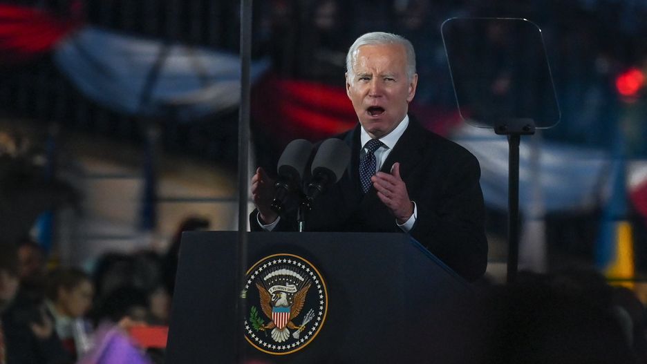 WARSAW, POLAND - FEBRUARY 21US President Joe Biden delivers a speech in the Royal Castle Arcades, in Warsaw, Poland on February 21, 2023.President Biden came to Poland after a surprise visit to Kiev and a meeting with the Ukrainian President, a couple of days before the first anniversary of the Russian invasion of Ukraine. (Photo by Artur Widak/NurPhoto via Getty Images)