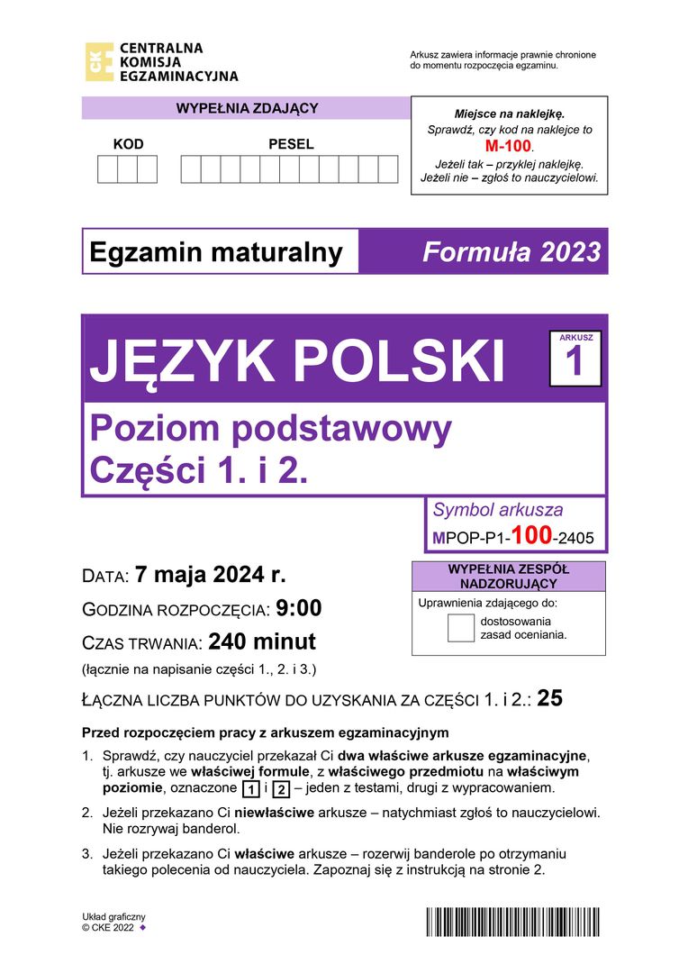 Matura 2024. Arkusze CKE. Język polski. Nowa formuła 2023
