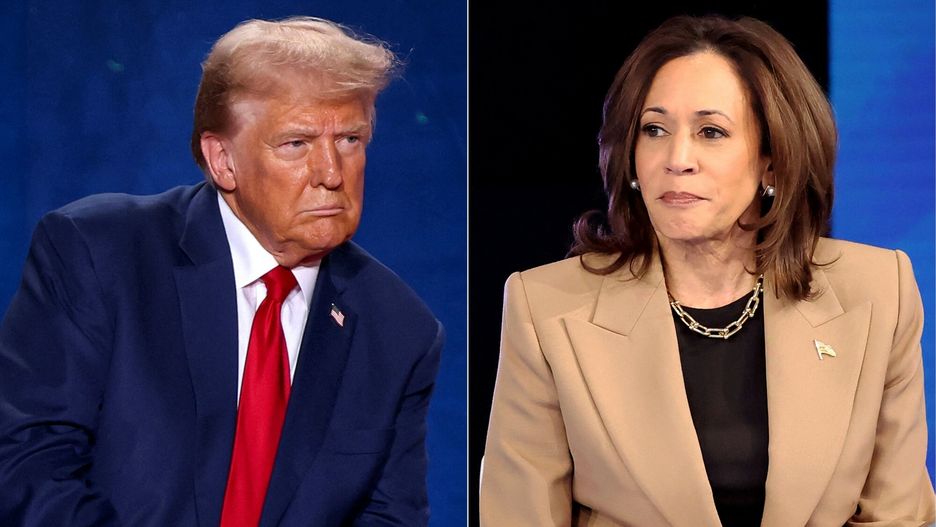 Temporary
(COMBO) This combination of pictures created on October 25, 2024 shows (L) former US President and Republican presidential candidate Donald Trump looks on during a town hall event at the Crown Complex in Fayetteville, North Carolina, on October 4, 2024, and (R)
US Vice President and Democratic presidential candidate Kamala Harris listens during a Town Hall event hosted by Univision at the University of Nevada Las Vegas, in Las Vegas, Nevada, on October 10, 2024. (Photo by Logan Cyrus and RONDA CHURCHILL / AFP)
LOGAN CYRUS