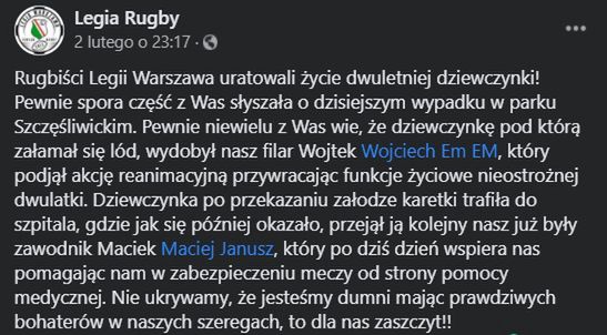 Wpis sekcji rugby Legii Warszawa