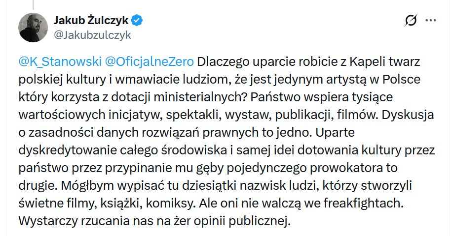 Dyskusja wokół wystąpienia Kapeli w Kanale Zero