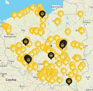 Mapa z miejscami, w których można zamówić produkty spożywcze z dowozem do domu, zado.pl