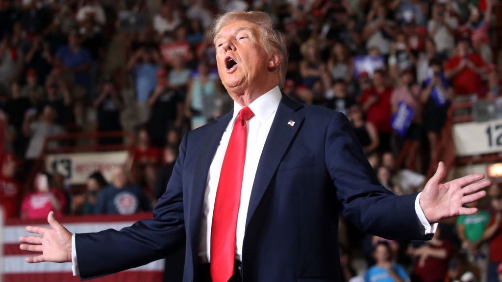 Trump Holds Campaign Rally In Harrisburg, Pennsylvania
HARRISBURG, PENNSYLVANIA - JULY 31:  Republican presidential nominee, former U.S. President Donald Trump speaks at a rally on July 31, 2024 in Harrisburg, Pennsylvania. Trump is returning to Pennsylvania for the first time since the assassination attempt. Polls show a close race with Democratic presidential candidate, U.S. Vice President Kamala Harris.  (Photo by Spencer Platt/Getty Images)
Spencer Platt
right, political, trump, race, gop, campaign