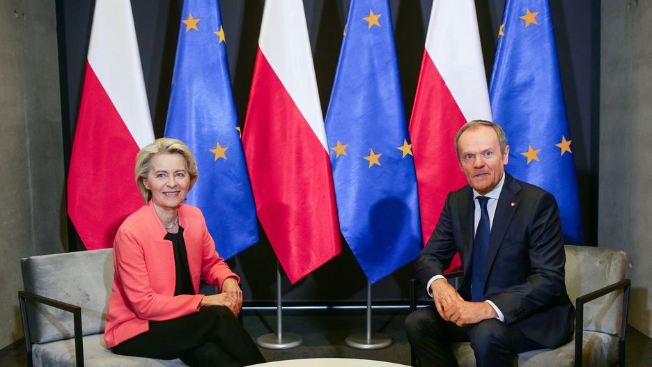 Premier Donald Tusk i przewodnicząca UE Ursula von der Leyen
w Katowicach 