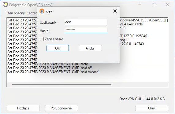 Łączenie z serwerem VPN.