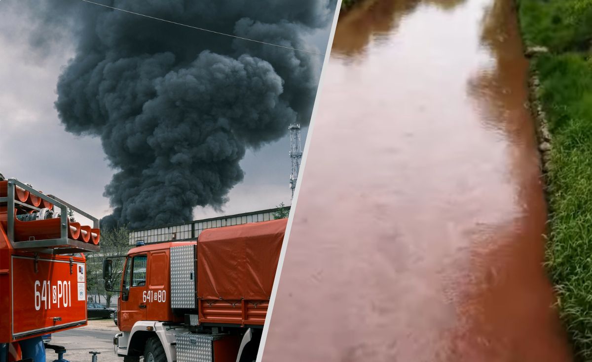 Pożar składowiska materiałów chemicznych w Siemianowicach Śląskich i rzeki zabarwione na czerwono