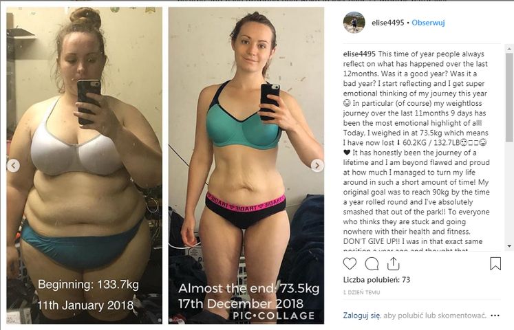 Elise schudła 50 kg w 10 miesięcy