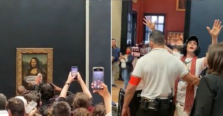 Dantejskie sceny w Luwrze. W kierunku Mona Lisy poleciał tort