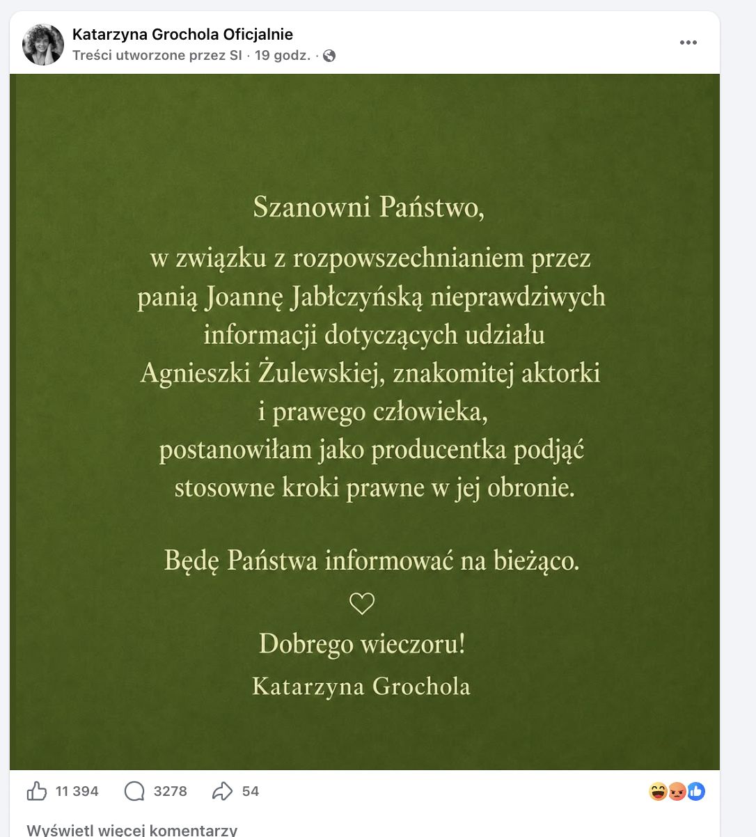 Oświadczenie Katarzyny Grocholi