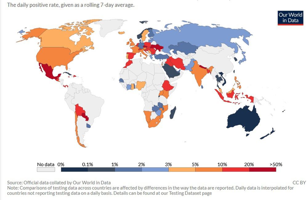 Odsetek testów pozytywnych w wybranych krajach 