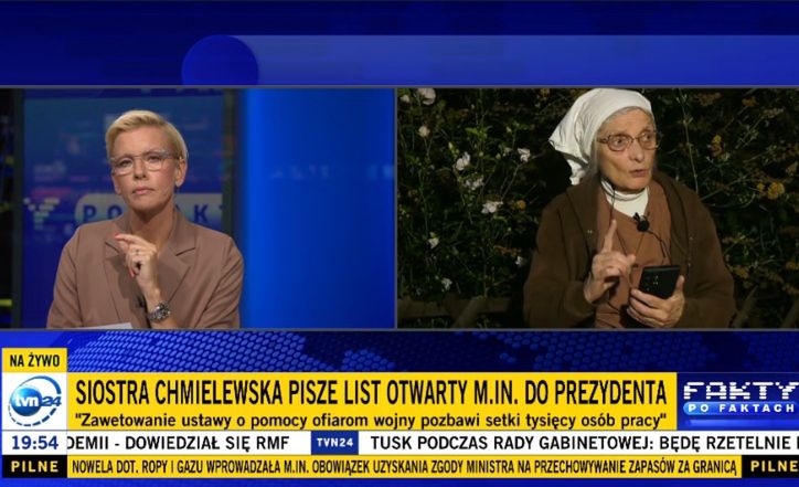 Chwile grozy podczas wywiadu z siostrą Chmielewską w TVN 24