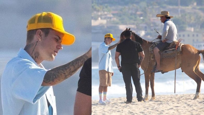 Zrelaksowany Justin Bieber głaszcze konia i pali cygara na luksusowym urlopie z Hailey Bieber