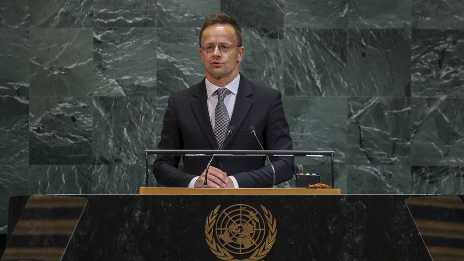 Hungarian Minister of Foreign Affairs and Trade Peter Szijjarto speaks during the General Debate of the 80th session of the United Nations General Assembly (UNGA) at the United Nations headquarters in New York, USA, 24 September 2025. EPA/SARAH YENESEL Dostawca: PAP/EPA.