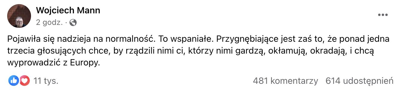 Wojciech Manna krytykuje osoby głosujące na PiS