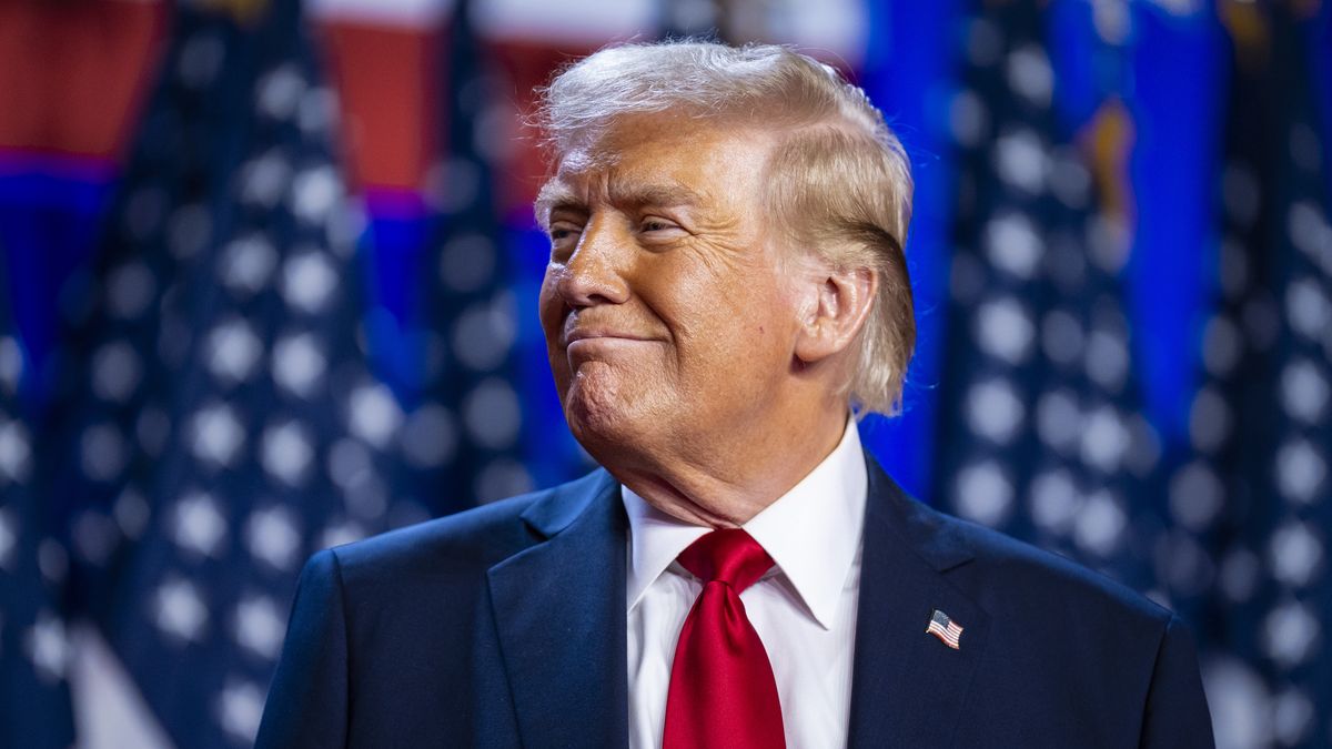 West Palm Beach, FL - November 6 : Republican presidential nominee former President Donald Trump speaks after being declared the winner during an election night watch party at the Palm Beach County Convention Center in West Palm Beach, Florida in the early hours of Wednesday, Nov. 06, 2024. (Photo by Jabin Botsford/The Washington Post via Getty Images)