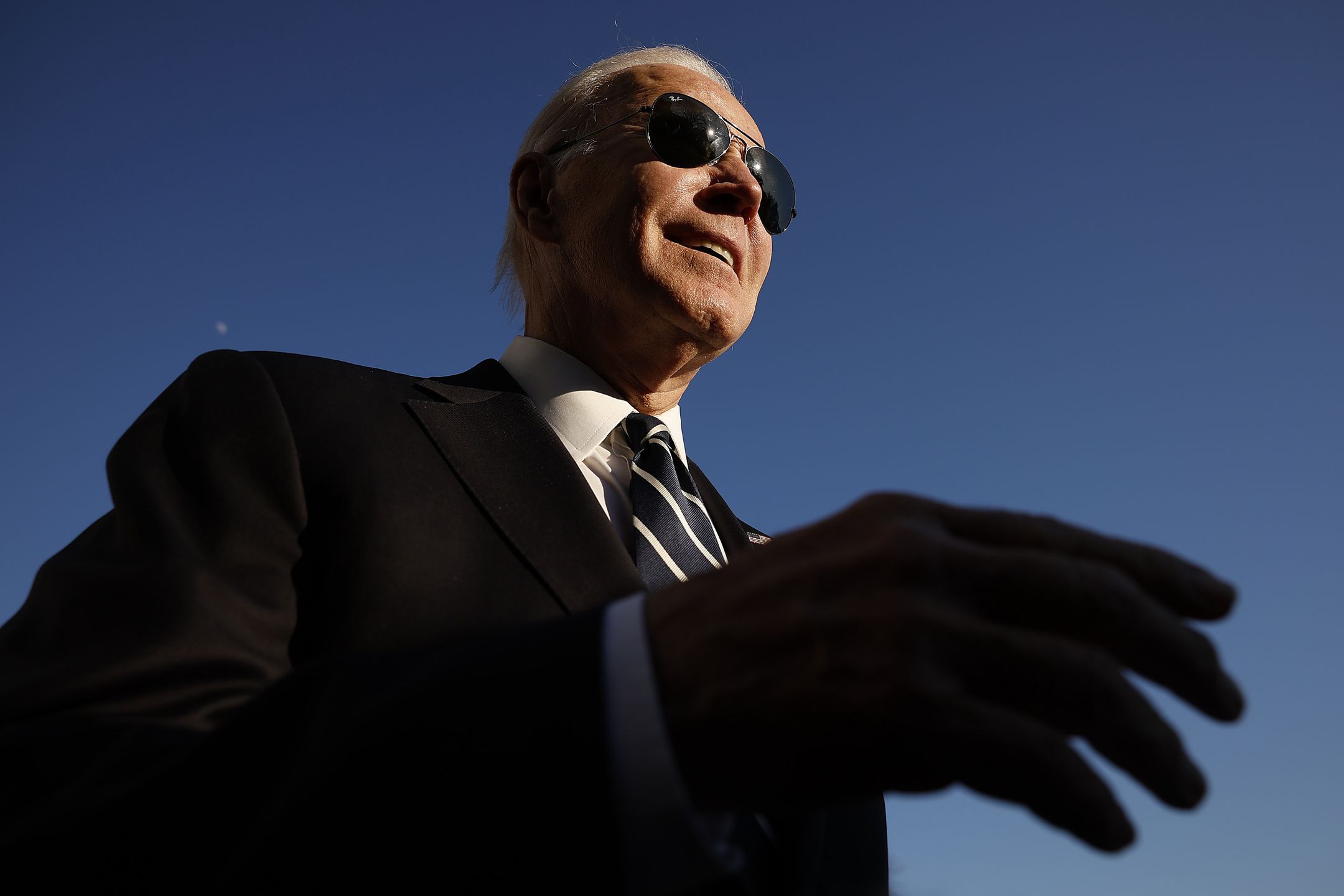 WASHINGTON, DC - JANUARY 30: U.S. President Joe Biden talks to reporters after returning to the White House on January 30, 2023 in Washington, DC. Biden had traveled to Baltimore, Maryland, to talk about how the Bipartisan Infrastructure Law's funds are slated to help replace the 150-year-old Baltimore to Potomac Tunnel.  (Photo by Chip Somodevilla/Getty Images)