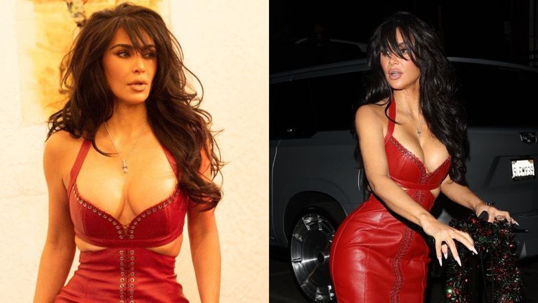 Kim Kardashian odziała czerwoną kreację z głębokim dekoltem