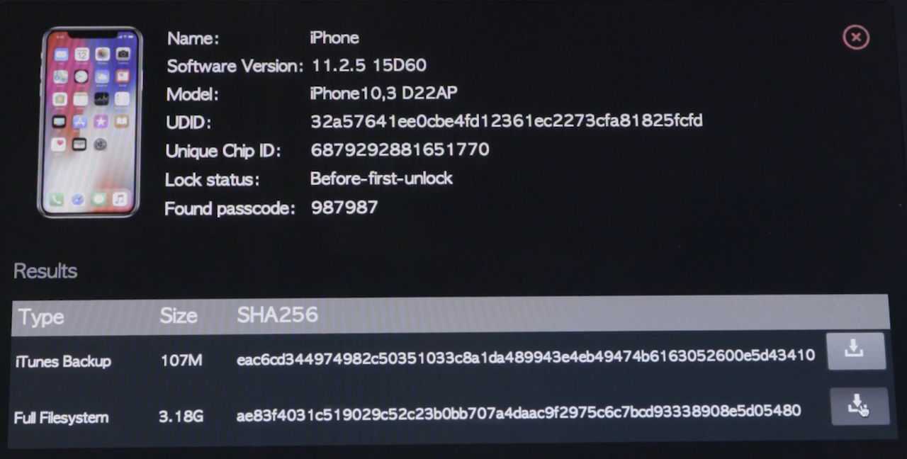 Dostęp do danych z iPhone'a przez webowy interfejs GrayBoksa (źródło: Malwarebytes)