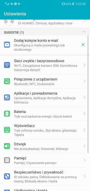 honor 10 ustawienia