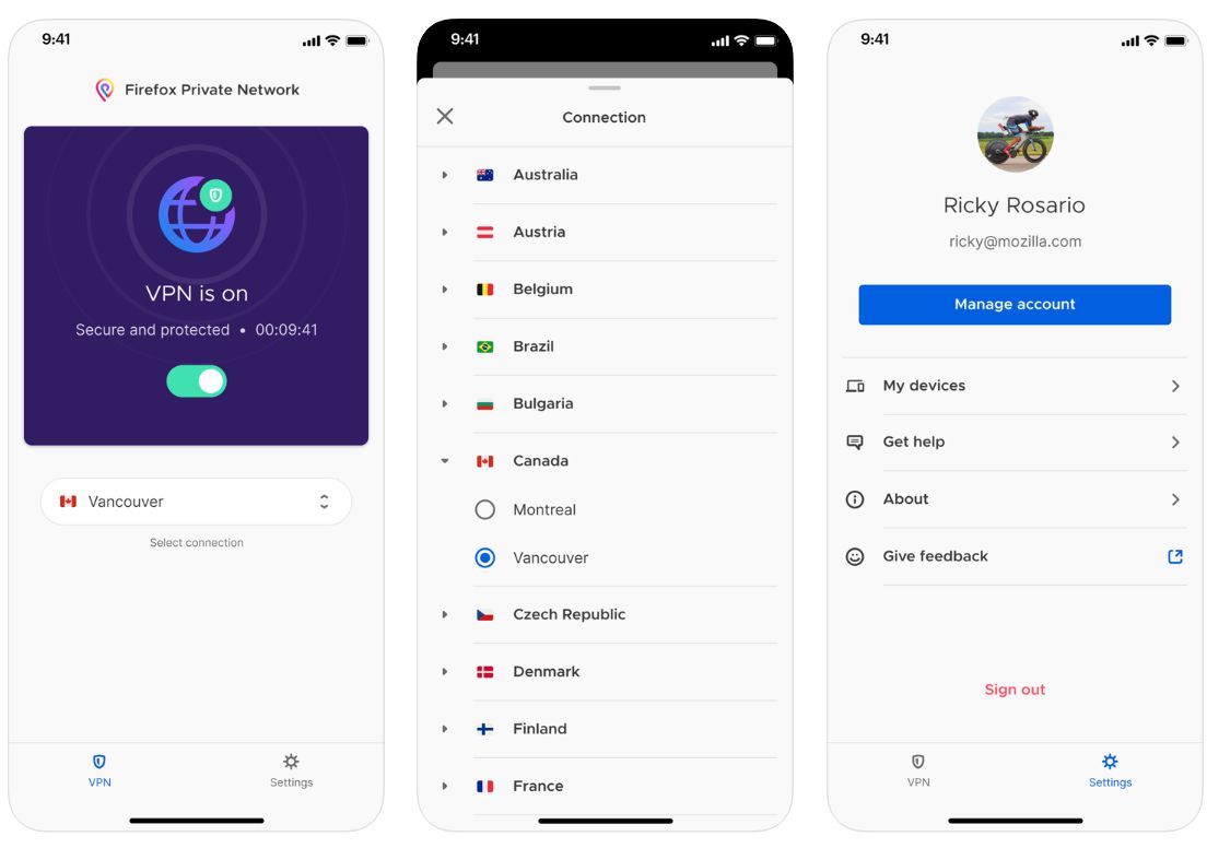 A tak wyglądała starsza wersja aplikacji, Firefox Private Network, fot. Apple