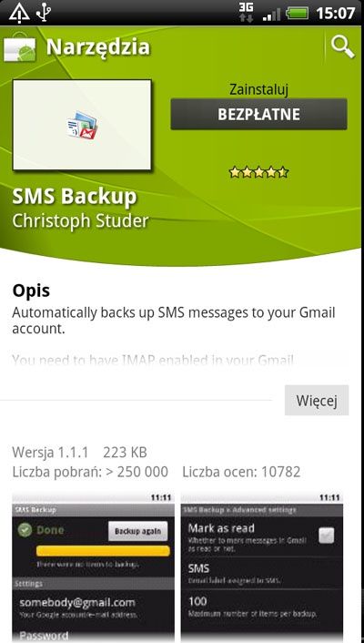 Backup SMS-&oacute;w na gmaila