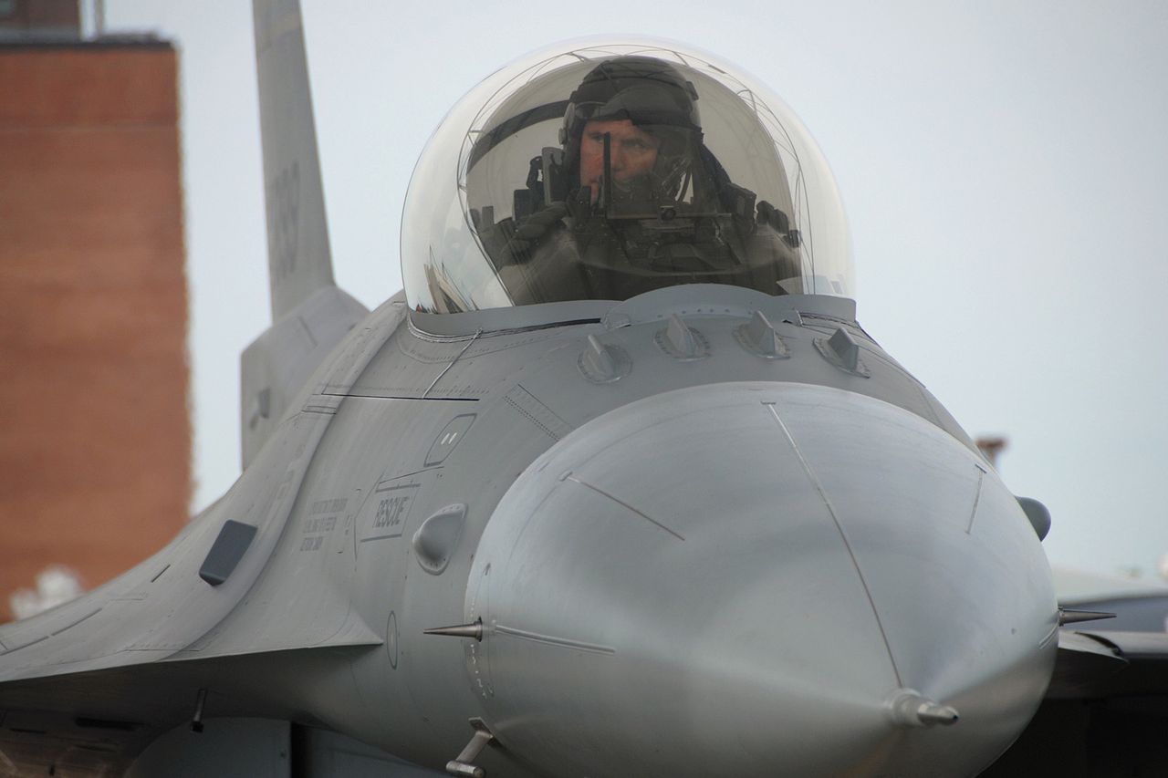 The F-16 cockpit provides the pilot with excellent visibility.