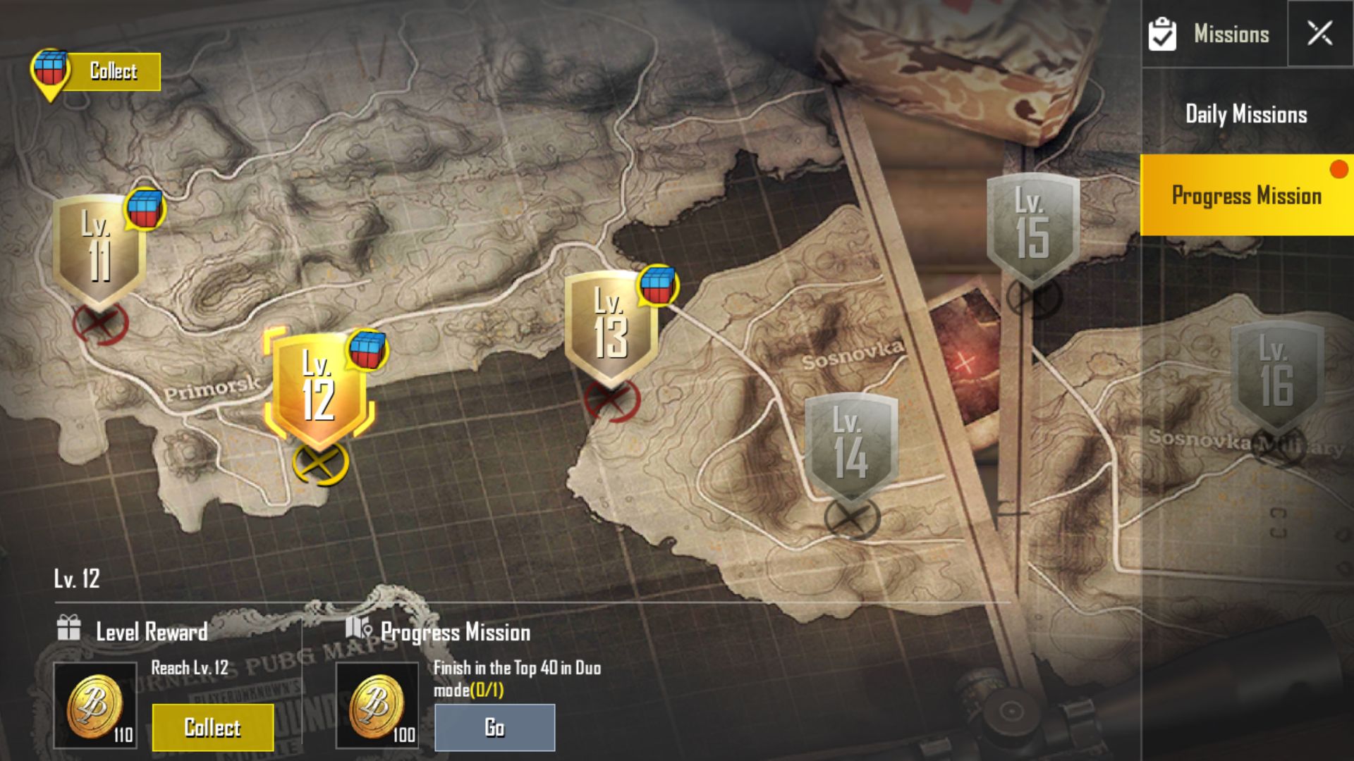 Widok misji związanych z postępem gracza