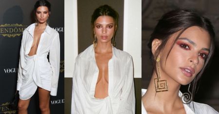 Piersi Emily Ratajkowski wyskakują z rozchełstanej koszuli... (ZDJĘCIA)