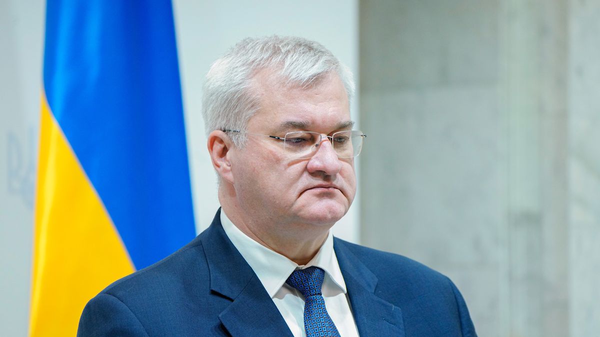 KYIV, UKRAINE - FEBRUARY 5: Minister of Foreign Affairs of Ukraine Andrii Sybiha talks during the joint press conference on February 5, 2025 in Kyiv, Ukraine. UK Foreign Secretary David Lammy on Wednesday arrived in Kyiv on an official visit, less than a month after Kyiv and London signed a '100 Year Partnership'. He announced a new support package for Kyiv from the UK totaling £55 million ($68.7 million) that it said will boost resilience and growth in the UK and Ukraine. (Photo by Ihor Kuznietsov/Novyny LIVE/Global Images Ukraine via Getty Images)
