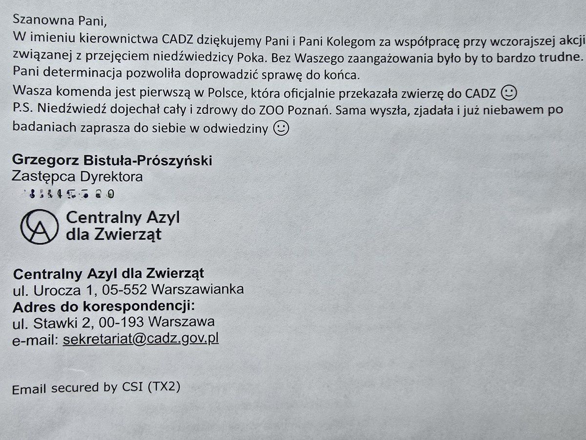 Mail z podziękowaniami 