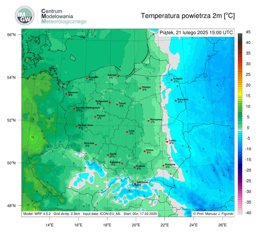  Temperatura w piątek, 21 lutego