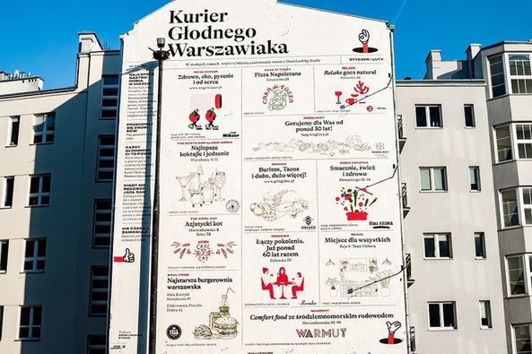 Warszawa. Mural "Kurier Głodnego Warszawiaka" to prośba o wspomaganie lokalnej gastronomii w pandemii