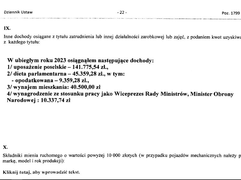 Zarobki Władysława Kosiniaka-Kamysza w 2023 roku