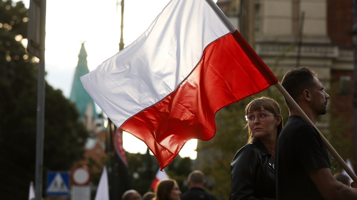 Participants of the 3rd Black March of Wolyn 1943 walk through the city streets on the 82nd anniversary of 'Bloody Sunday' on July 11, 2025, in Krakow, Poland. The III Black March marches through the streets of Krakow, commemorating the 82nd anniversary of the Wolyn massacre, in which about 80,000 Poles die in 1943. First, a holy mass is celebrated in the intention of the victims, and then the participants of the march go to the monument to the Victims of Ukrainian Genocide at the Rakowicki cemetery. (Photo by Klaudia Radecka/NurPhoto via Getty Images)