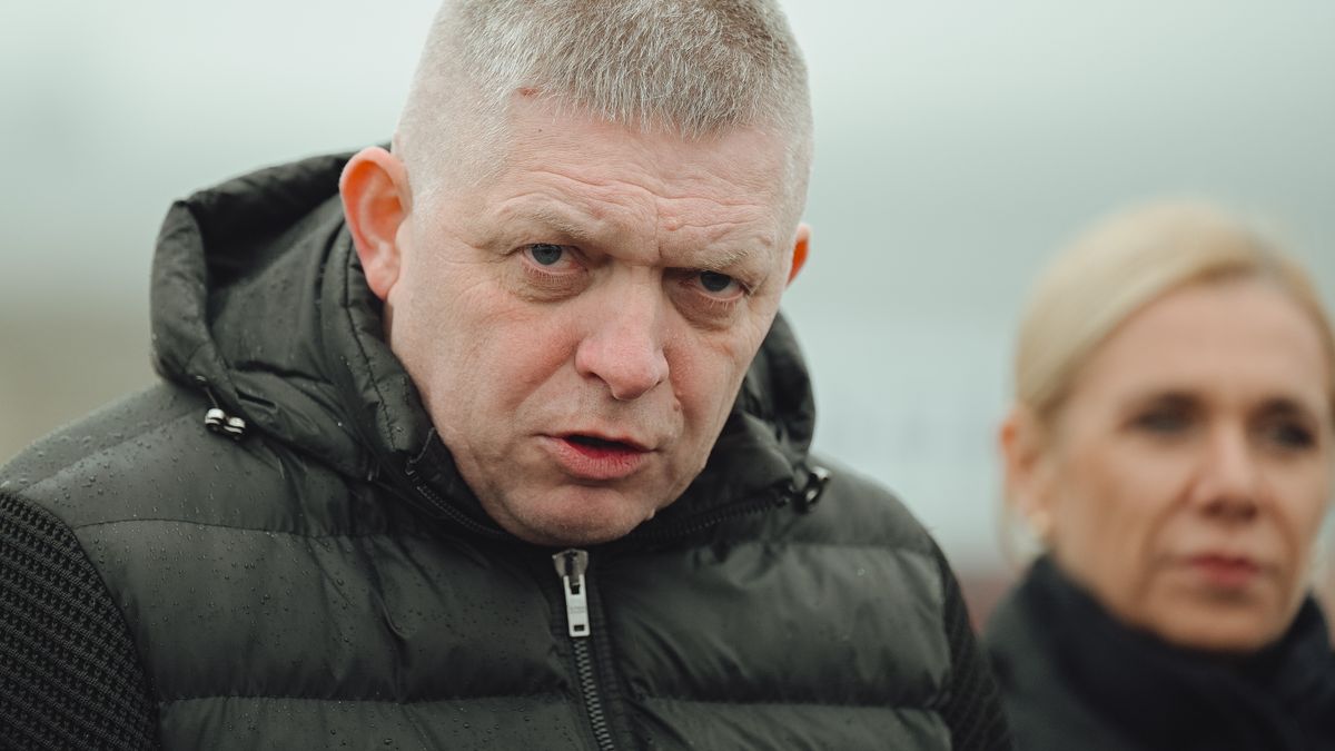 KOSICE, SLOVAKIA - NOVEMBER 28: Prime Minister Robert Fico (Smer-SD) (L) and Denisa Sakova, Minister of Economy give a press conference to journalists at Valaliky Industrial Park near Kosice, Slovakia on 28 November 2024. On Thursday, Prime Minister Robert Fico (Smer-SD) and Slovak Economy Minister Denisa Sakova (Hlas-SD) announced the filing of a criminal complaint in connection with the preparation of the area for the construction of the Volvo car plant in Valaliky near Kosice. According to them, it was the concealment of information about the high level of groundwater in the territory, which required additional costs of about 50 million euros. (Photo by Robert Nemeti/Anadolu via Getty Images)