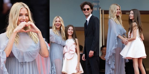 Sienna Miller promienieje na czerwonym dywanie w Cannes. Towarzyszył jej młodszy o 15 LAT partner i dorastająca córka (ZDJĘCIA)