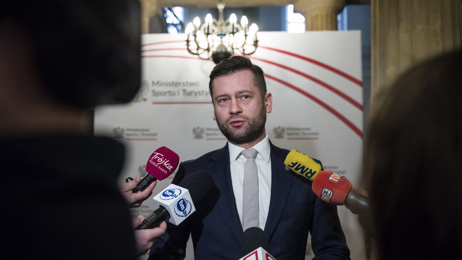 WARSAW, MAZOWIECKIE, POLAND - 2023/01/27: Kamil Bortniczuk, the Minister of Sport and tourism is seen at his headquarters during a press conference. The press conference was for the 3rd European Games 2023 which will be held this summer in Krakow, Poland. (Photo by Attila Husejnow/SOPA Images/LightRocket via Getty Images)