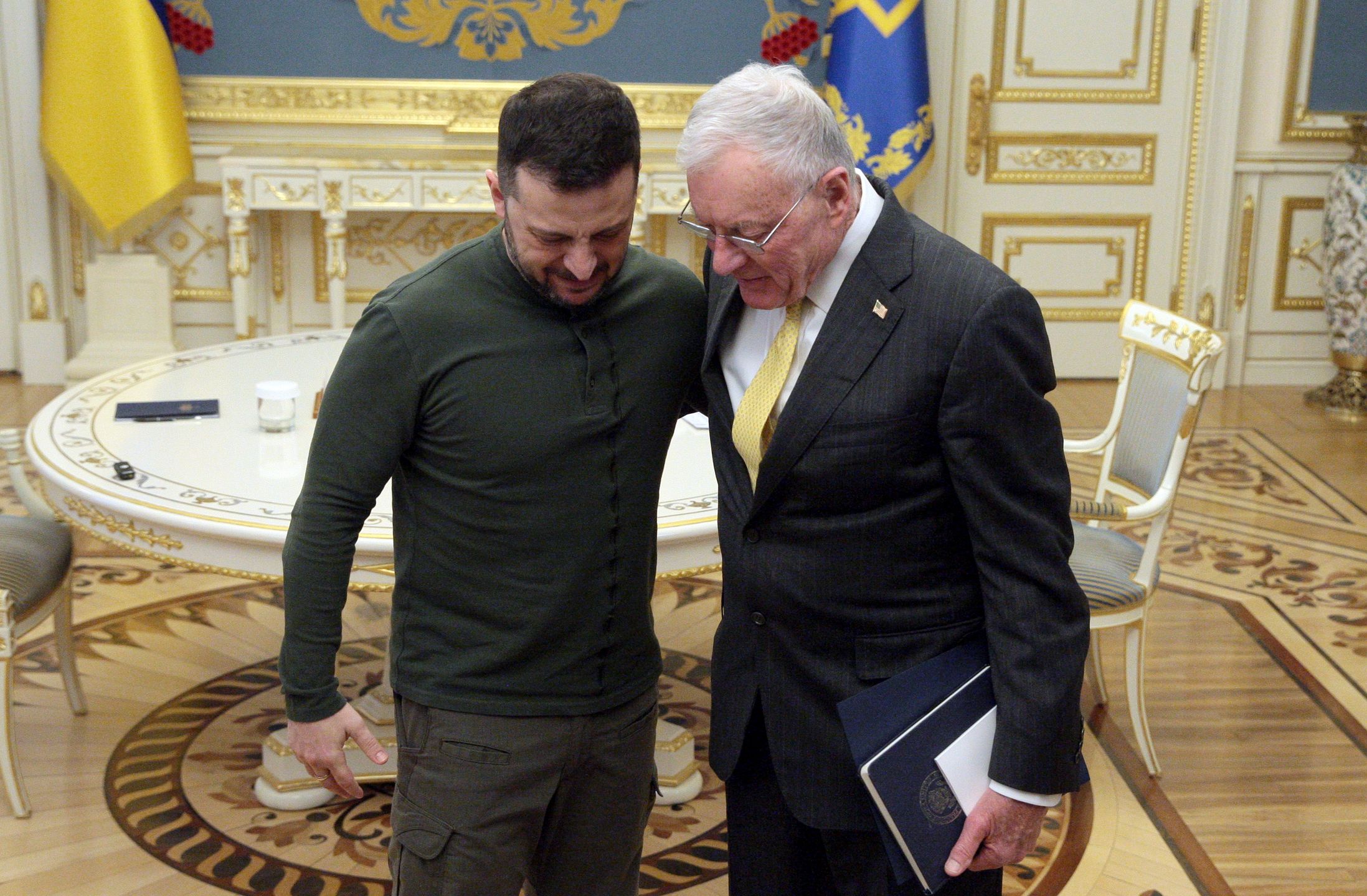 President of Ukraine Volodymyr Zelenskyy and US Special Envoy for Ukraine and Russia Keith Kellogg are pictured during their meeting in Kyiv, Ukraine, on February 20, 2025. (Photo by Hennadii Minchenko/Ukrinform) (Photo by Ukrinform/NurPhoto via Getty Images)