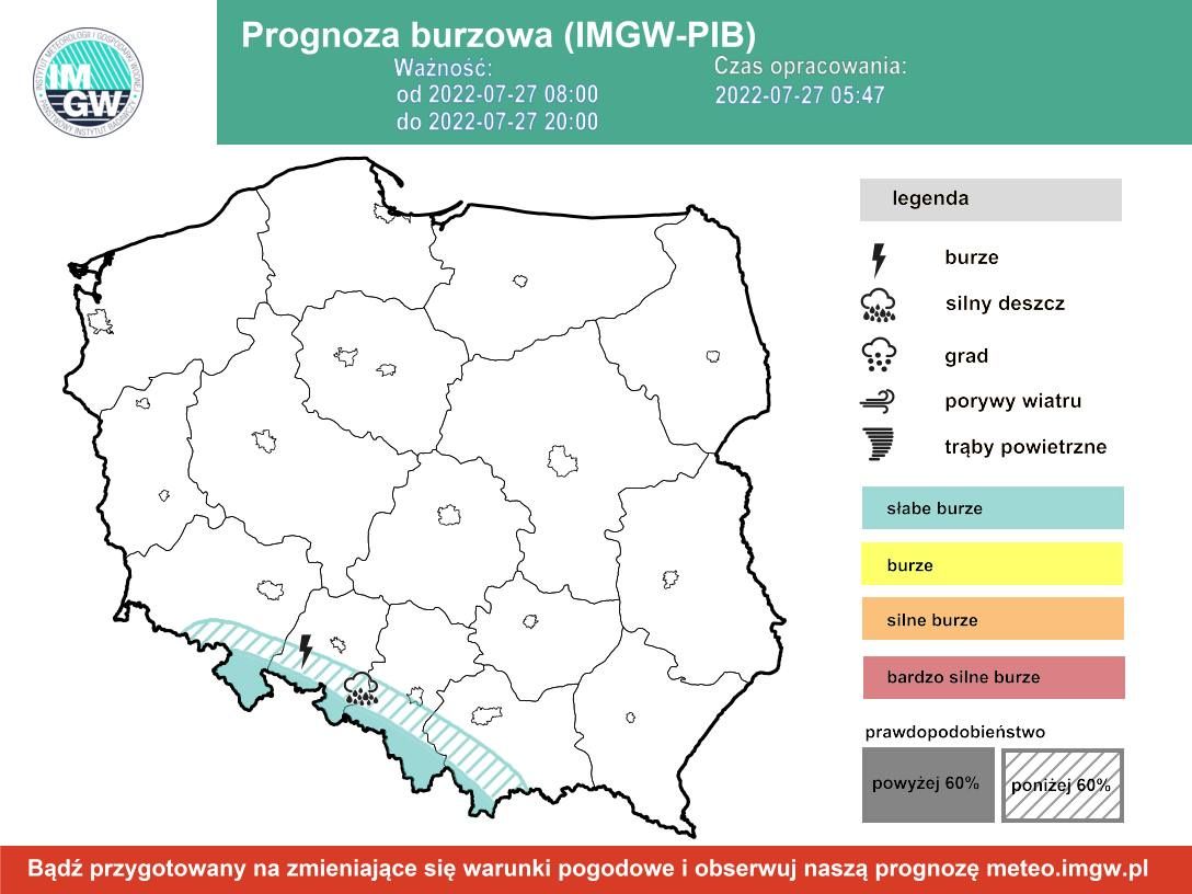 Prognoza burzowa dla Polski IMGW w środę 27 lipca [27.07 22]