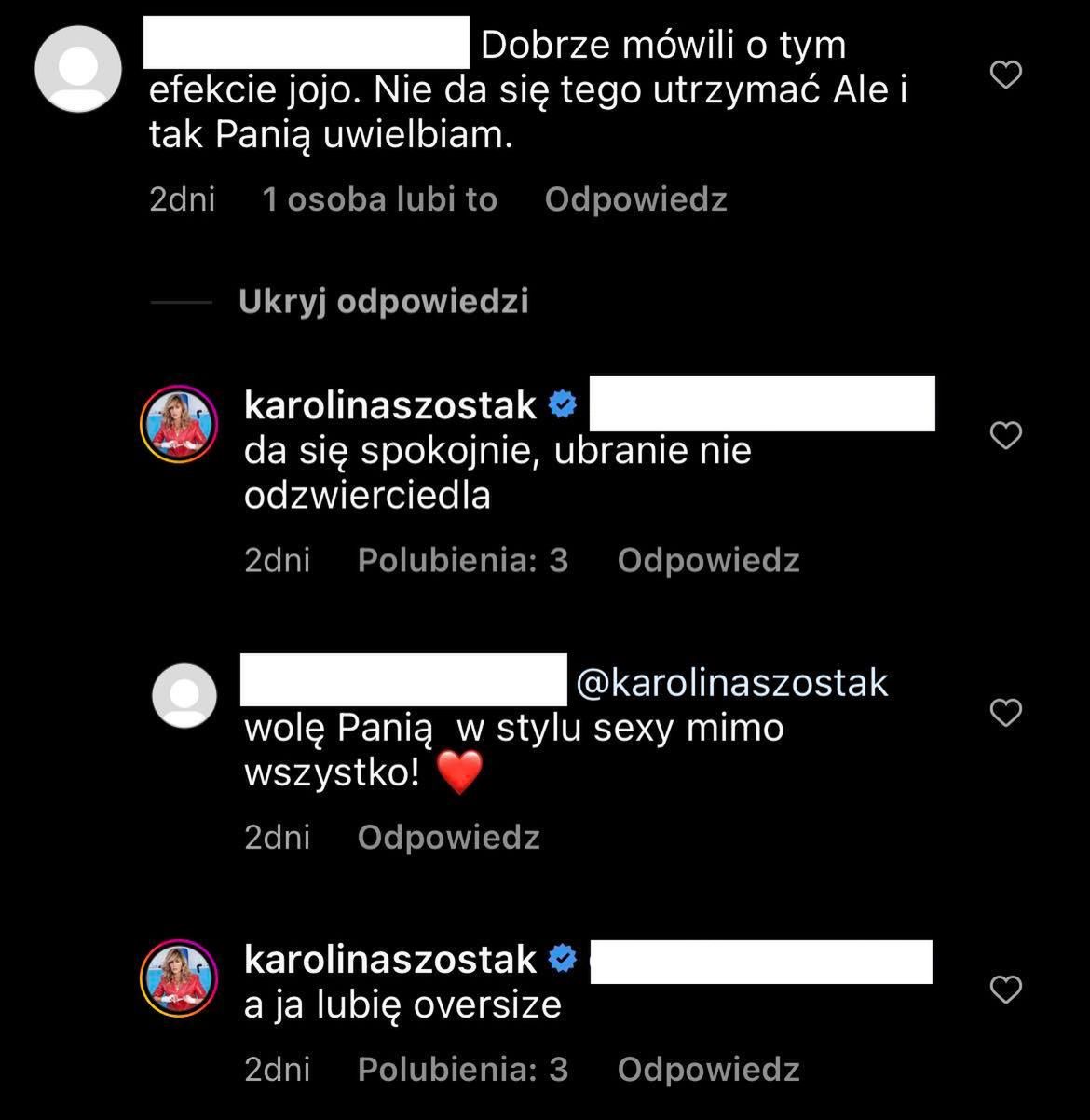 Wymiana zdań między internautką a Karoliną Szostak