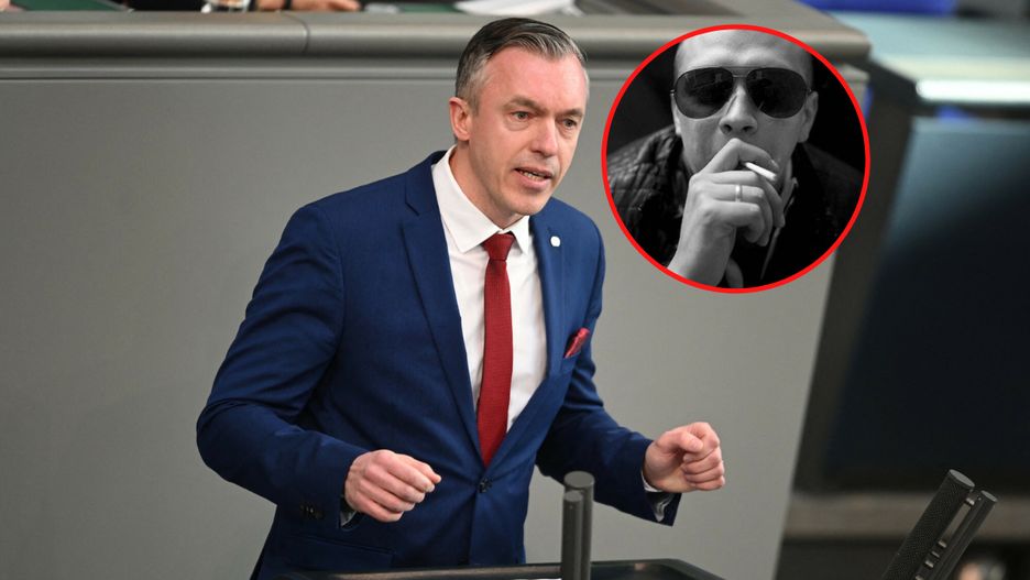 Parlamentarzysta Eugen Schmidt i  pułkownik FSB Ilja Wiechtomow (w kółeczku)