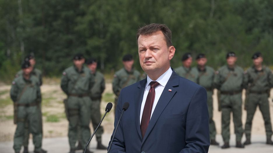 Minister Mariusz Błaszczakpodczas konferencji prasowej dotyczącej kontraktu na pozyskanie czołgów Abrams PAP/Mateusz Marek