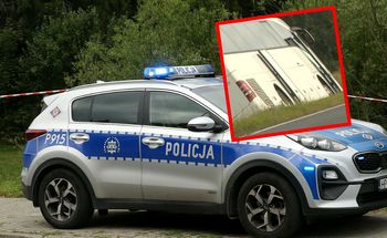 Wypadek pod Olsztynkiem. Autokar przewrócił się na bok