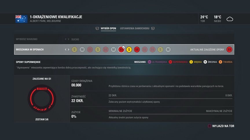 F1 2016 - dobór parametrów bolidu do rundy kwalifikacji