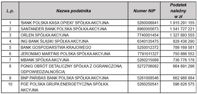 Najwięksi podatnicy w grupie pozostałych podatników CIT